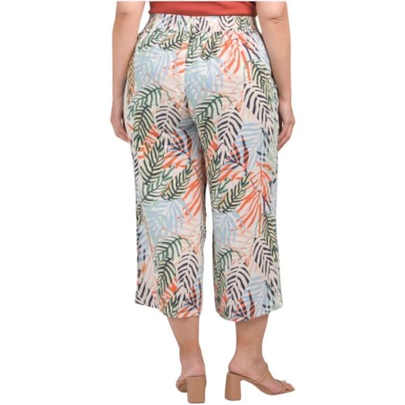 NWT TAHARI Tropical Palm Linen Angled Pocket Cropped Pants 1X - Picture 3 of 3